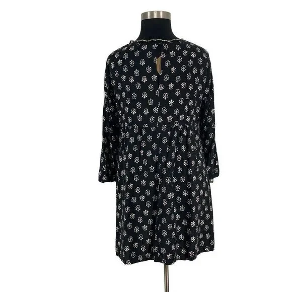 Old Navy XL Black Patterned Tunic Dress Shift A Line Long Sleeve Rayon - Picture 3 of 7